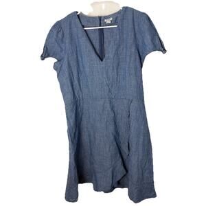 J.Crew Chambray Denim‎ Dress Women 14 Blue Short Sleeve V-Neck Cotton
